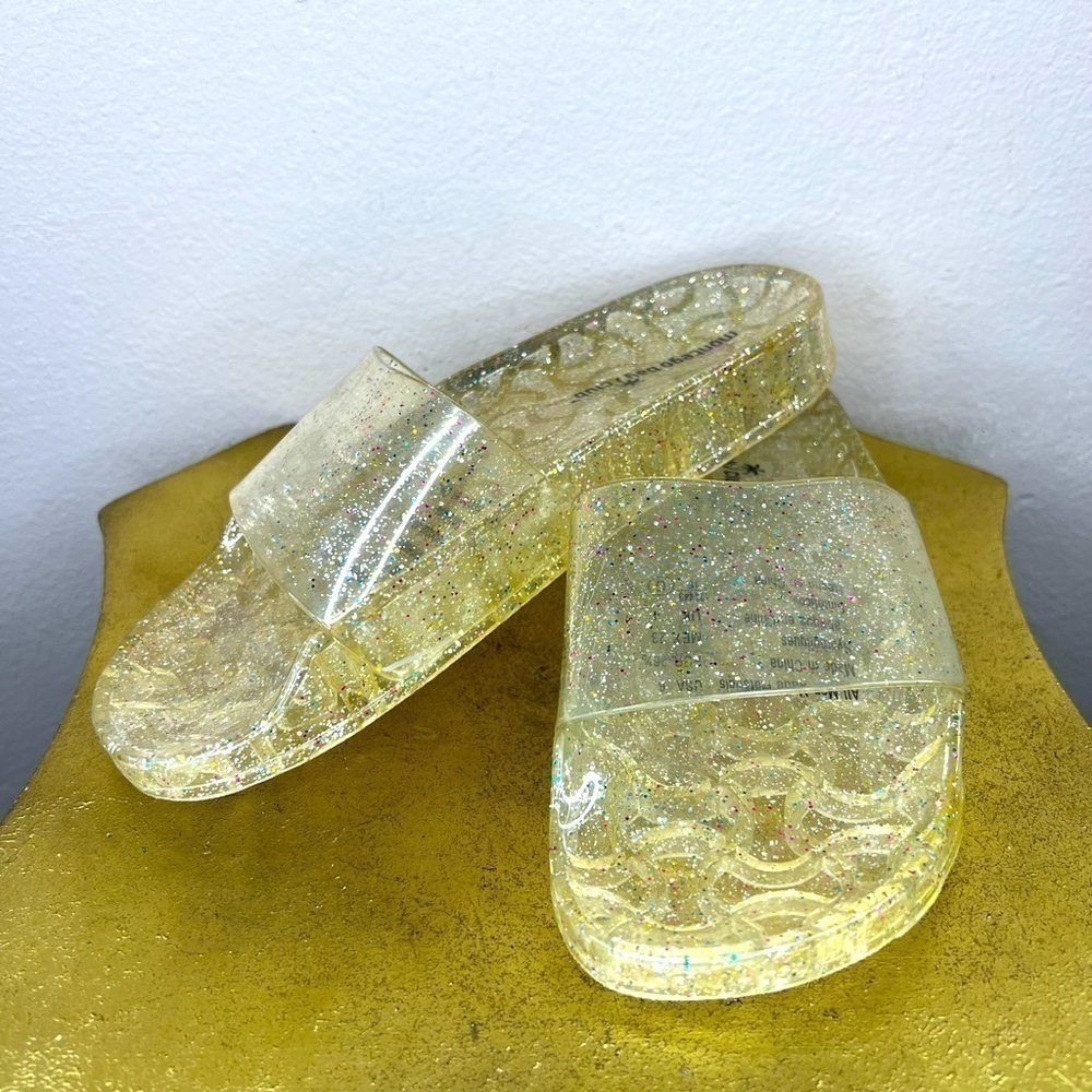 6 Montego Bay Club Gold Glitter Jelly Shoes Slip On Sandals Shimmer 90s Y2k